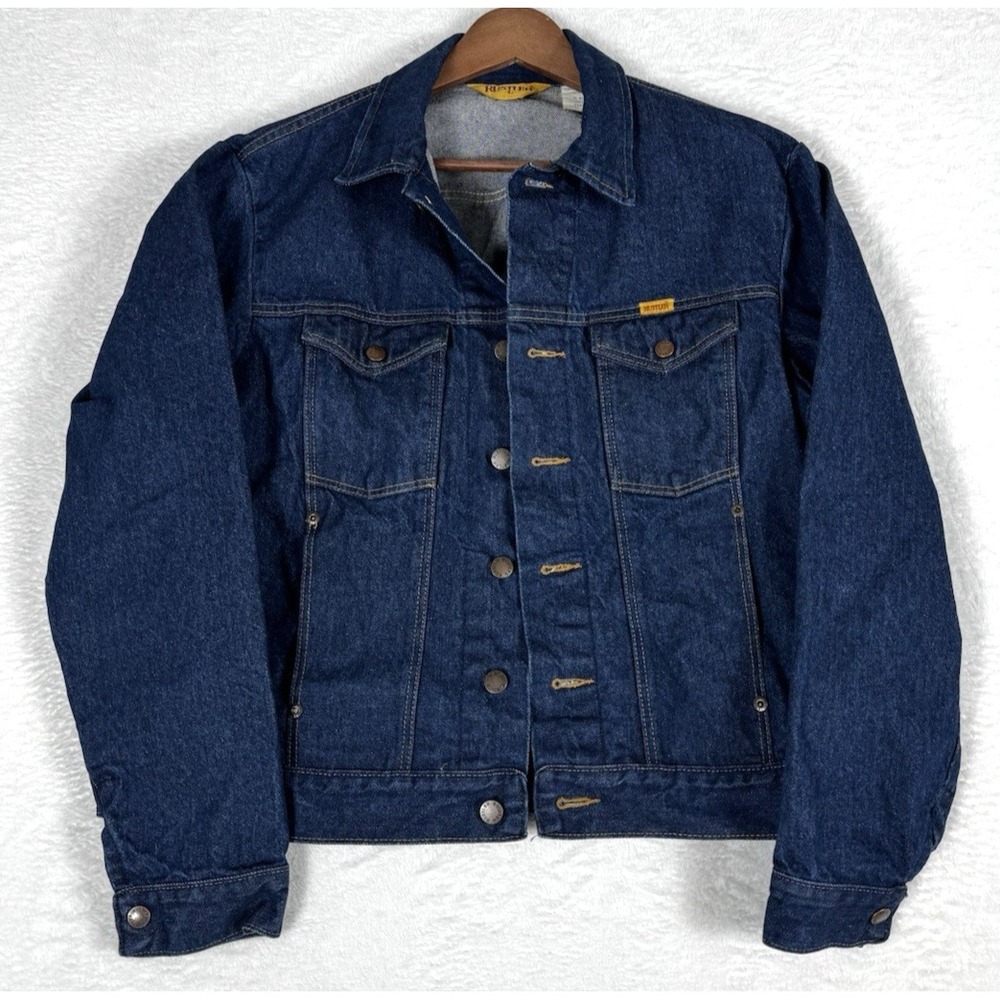 VTG Rustler Denim Trucker Style Jacket  Dark Wash Made In USA Mens LG Rancher